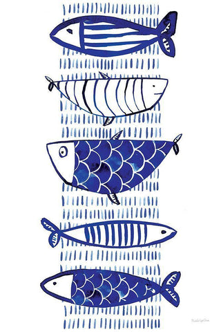 Blue Fish II White Modern Wood Framed Art Print with Double Matting by Charro, Mercedes Lopez