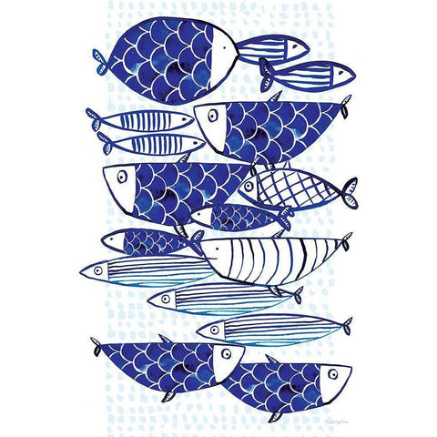 Blue Fish III Black Modern Wood Framed Art Print with Double Matting by Charro, Mercedes Lopez