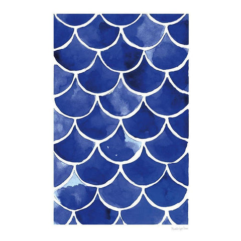 Blue Fish Waves White Modern Wood Framed Art Print by Charro, Mercedes Lopez