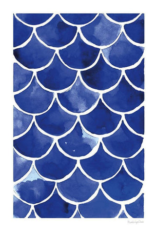 Blue Fish Waves White Modern Wood Framed Art Print with Double Matting by Charro, Mercedes Lopez