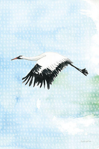Crane in Flight II White Modern Wood Framed Art Print with Double Matting by Charro, Mercedes Lopez