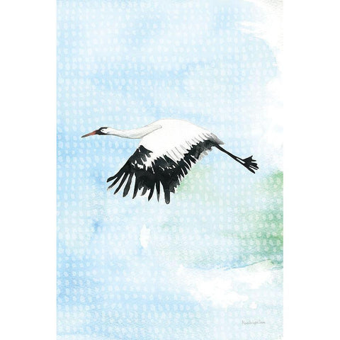 Crane in Flight II Black Modern Wood Framed Art Print by Charro, Mercedes Lopez