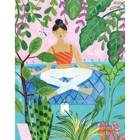 Yoga with Plants II Black Modern Wood Framed Art Print with Double Matting by Zaman, Farida