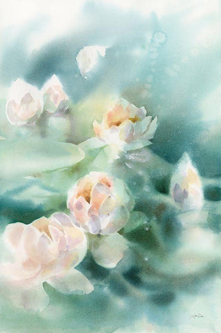 Water Lily II White Modern Wood Framed Art Print with Double Matting by Pete, Katrina