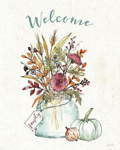 Festive Foliage III Welcome White Modern Wood Framed Art Print with Double Matting by Tavoletti, Anne