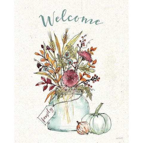 Festive Foliage III Welcome Black Modern Wood Framed Art Print by Tavoletti, Anne