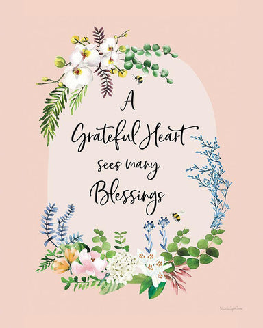 Gratitude Flowers I White Modern Wood Framed Art Print with Double Matting by Charro, Mercedes Lopez