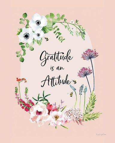 Gratitude Flowers II Black Ornate Wood Framed Art Print with Double Matting by Charro, Mercedes Lopez