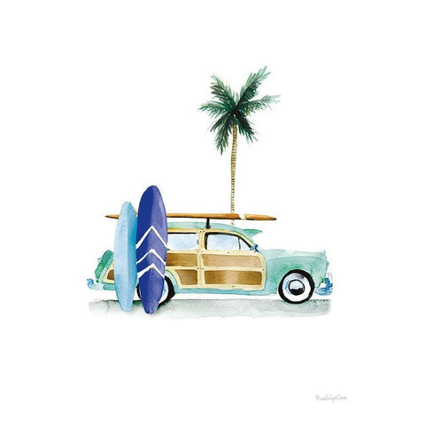 Surf Days I No Words Crop Black Modern Wood Framed Art Print with Double Matting by Charro, Mercedes Lopez