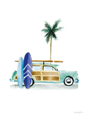 Surf Days I No Words Crop White Modern Wood Framed Art Print with Double Matting by Charro, Mercedes Lopez