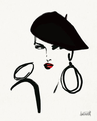 Beret and Scarf I Black Ornate Wood Framed Art Print with Double Matting by Tavoletti, Anne