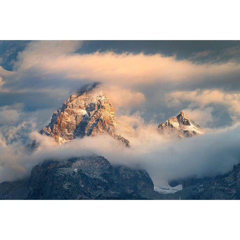 Grand Teton Clouds Color Gold Ornate Wood Framed Art Print with Double Matting by Majchrowicz, Alan
