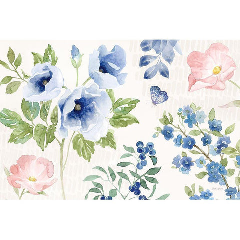 Indigo Petals I Gold Ornate Wood Framed Art Print with Double Matting by Grove, Beth