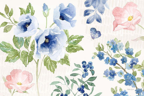 Indigo Petals I White Modern Wood Framed Art Print with Double Matting by Grove, Beth