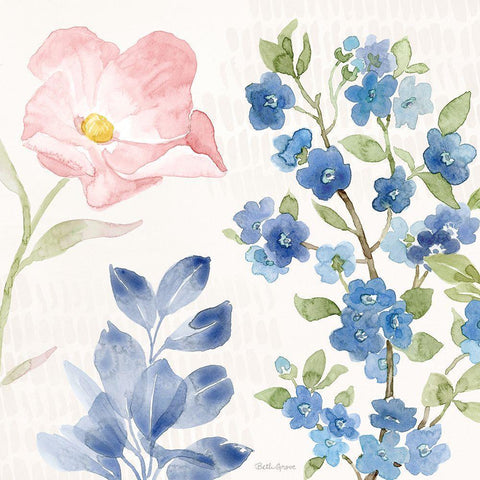 Indigo Petals II Black Ornate Wood Framed Art Print with Double Matting by Grove, Beth