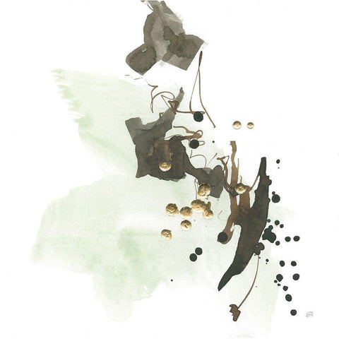 Gold Dots II Green White Modern Wood Framed Art Print by Paschke, Chris