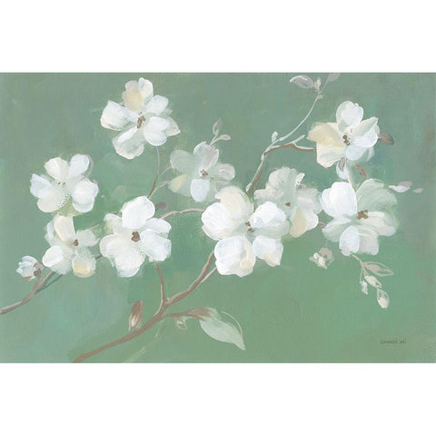 Blossoms on Sage White Modern Wood Framed Art Print by Nai, Danhui