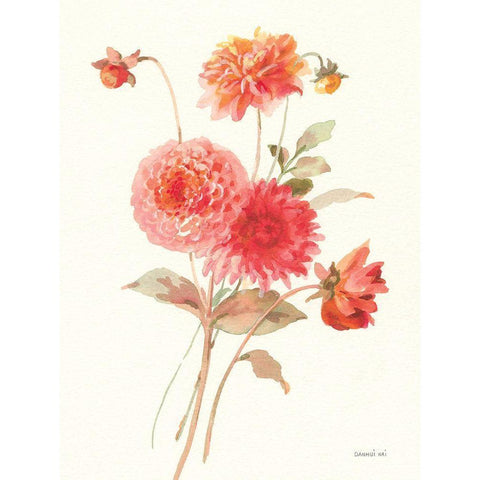 Summer Dahlias I Gold Ornate Wood Framed Art Print with Double Matting by Nai, Danhui