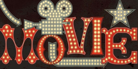 Movie Lights II v2 Black Ornate Wood Framed Art Print with Double Matting by Pela Studio