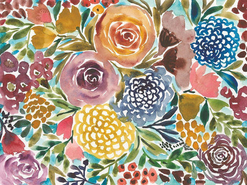 Spray of Flowers Black Ornate Wood Framed Art Print with Double Matting by Warrick, Cheryl