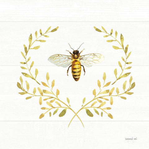 Bees and Blooms Bee Laurel White Modern Wood Framed Art Print with Double Matting by Nai, Danhui