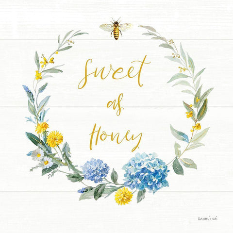 Bees and Blooms_Sweet As Honey Wreath Gold Ornate Wood Framed Art Print with Double Matting by Nai, Danhui