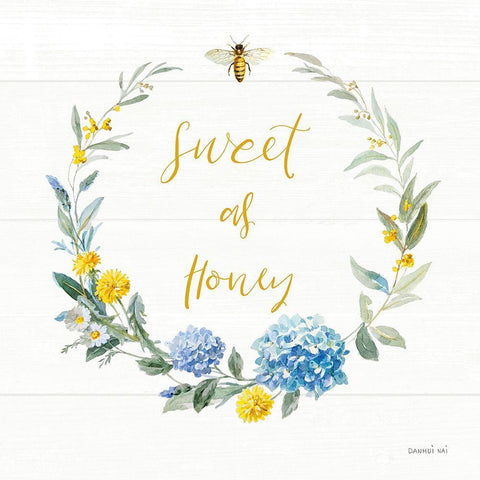Bees and Blooms_Sweet As Honey Wreath White Modern Wood Framed Art Print with Double Matting by Nai, Danhui