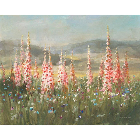 Wild Foxglove Meadow White Modern Wood Framed Art Print by Nai, Danhui