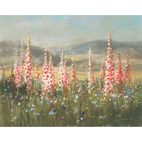 Wild Foxglove Meadow Gold Ornate Wood Framed Art Print with Double Matting by Nai, Danhui