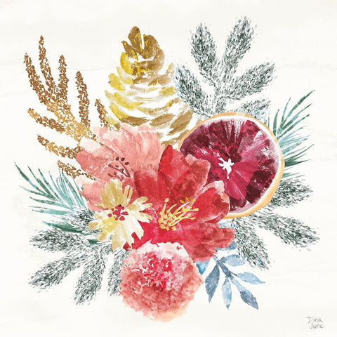 Holiday Sparkle III White Modern Wood Framed Art Print with Double Matting by June, Dina