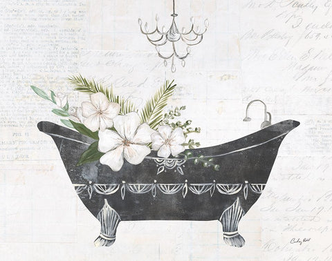 Floral Bath I Black Ornate Wood Framed Art Print with Double Matting by Prahl, Courtney