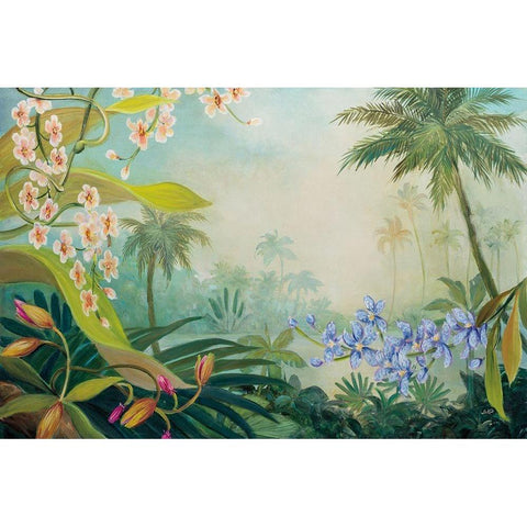 Orchids by the River Black Modern Wood Framed Art Print with Double Matting by Purinton, Julia