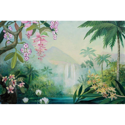 Tropical Falls White Modern Wood Framed Art Print by Purinton, Julia