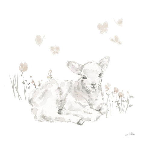 Spring Lambs III Neutral White Modern Wood Framed Art Print with Double Matting by Pete, Katrina