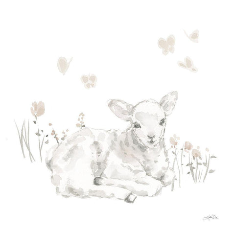 Spring Lambs III Neutral Gold Ornate Wood Framed Art Print with Double Matting by Pete, Katrina