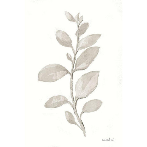 Gray Sage Leaves II on White Gold Ornate Wood Framed Art Print with Double Matting by Nai, Danhui