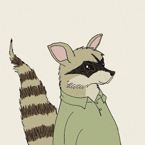 Raccoon on Cream White Modern Wood Framed Art Print by Wild Apple Portfolio