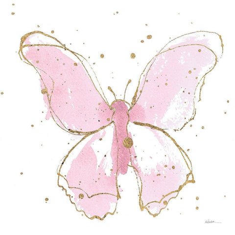 Pink Gilded Butterflies II White Modern Wood Framed Art Print with Double Matting by Novak, Shirley