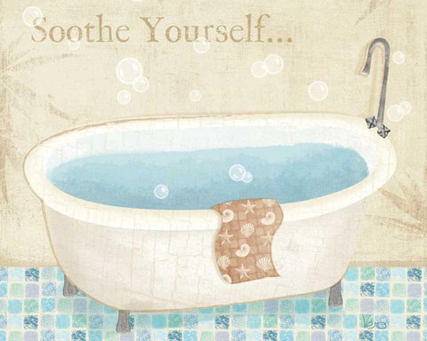 Mosaic Bath I White Modern Wood Framed Art Print with Double Matting by Charron, Veronique