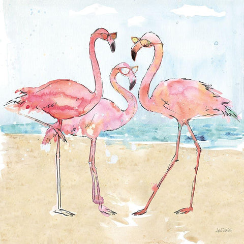 Flamingo Fever Beach White Modern Wood Framed Art Print by Tavoletti, Anne