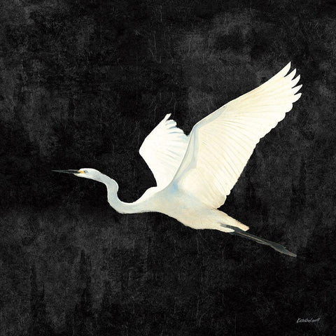 Egret Alighting II Flipped Black White Modern Wood Framed Art Print by Lovell, Kathrine