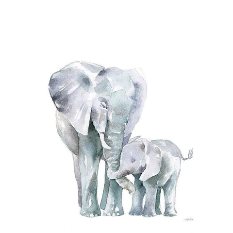 Mama Elephant on White Gold Ornate Wood Framed Art Print with Double Matting by Pete, Katrina