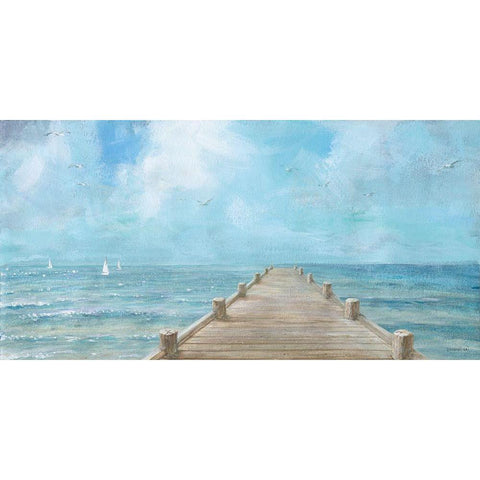 Summer Dock Panorama Black Modern Wood Framed Art Print with Double Matting by Nai, Danhui