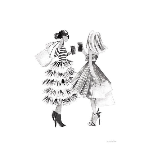 Paris Girlfriends II BW White Modern Wood Framed Art Print by Charro, Mercedes Lopez