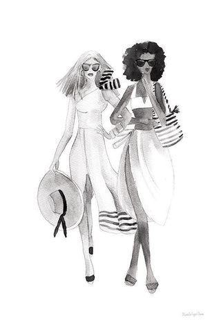 Paris Girlfriends IV BW White Modern Wood Framed Art Print with Double Matting by Charro, Mercedes Lopez
