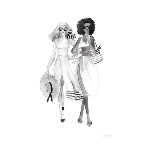 Paris Girlfriends IV BW Gold Ornate Wood Framed Art Print with Double Matting by Charro, Mercedes Lopez
