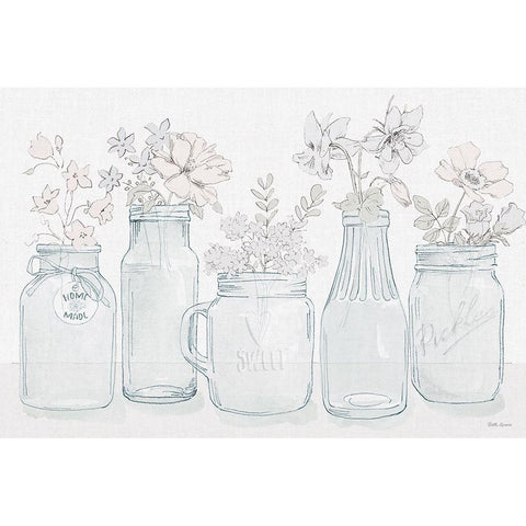 Peaceful Petals I Blue Gray White Modern Wood Framed Art Print by Grove, Beth