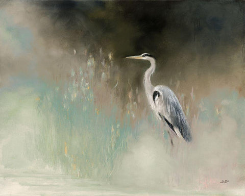 Peaceful Egret Teal White Modern Wood Framed Art Print with Double Matting by Purinton, Julia