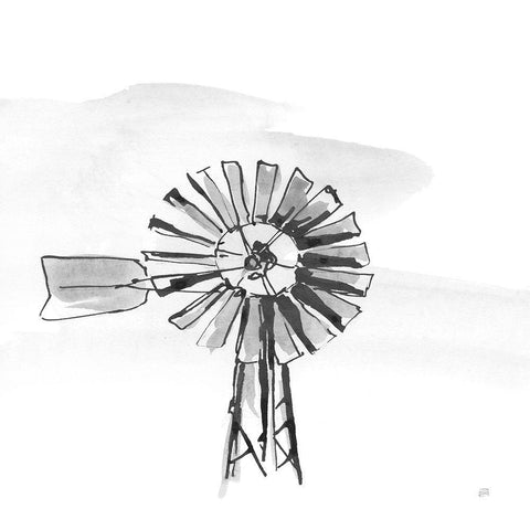 Windmill VI BW White Modern Wood Framed Art Print with Double Matting by Paschke, Chris