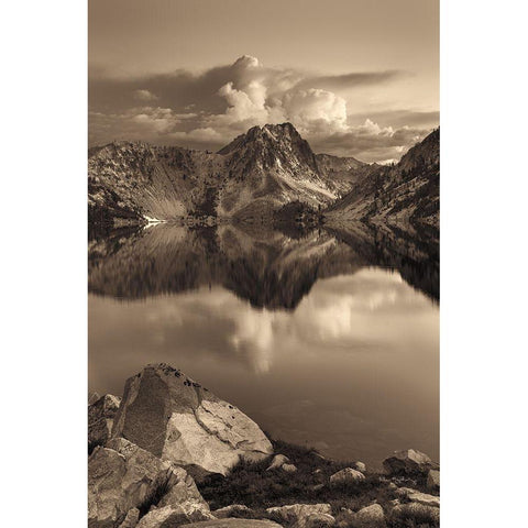 Sawtooth Lake Sepia White Modern Wood Framed Art Print by Majchrowicz, Alan